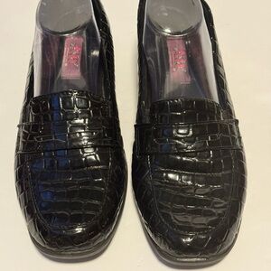 Air Flex Women’s 12 Black Leather Loafers Shoes Embossed Texture SlipOn Comfort